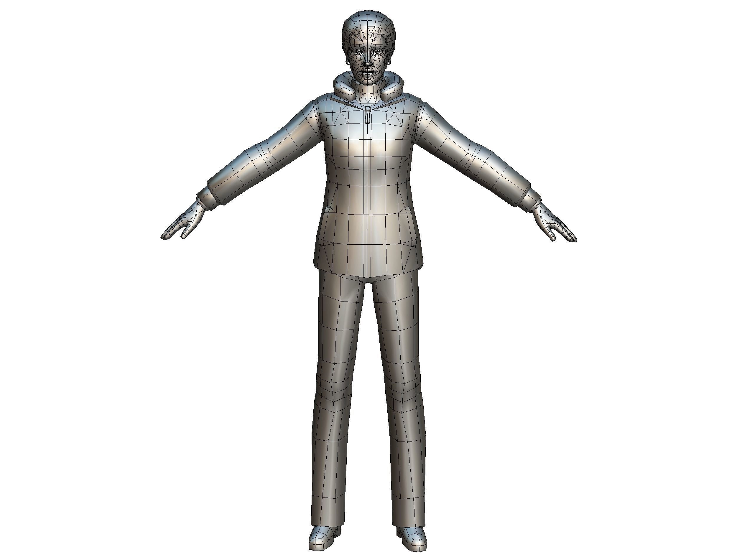 A young girl in a down jacket a ski suit Low-poly 3D model_17