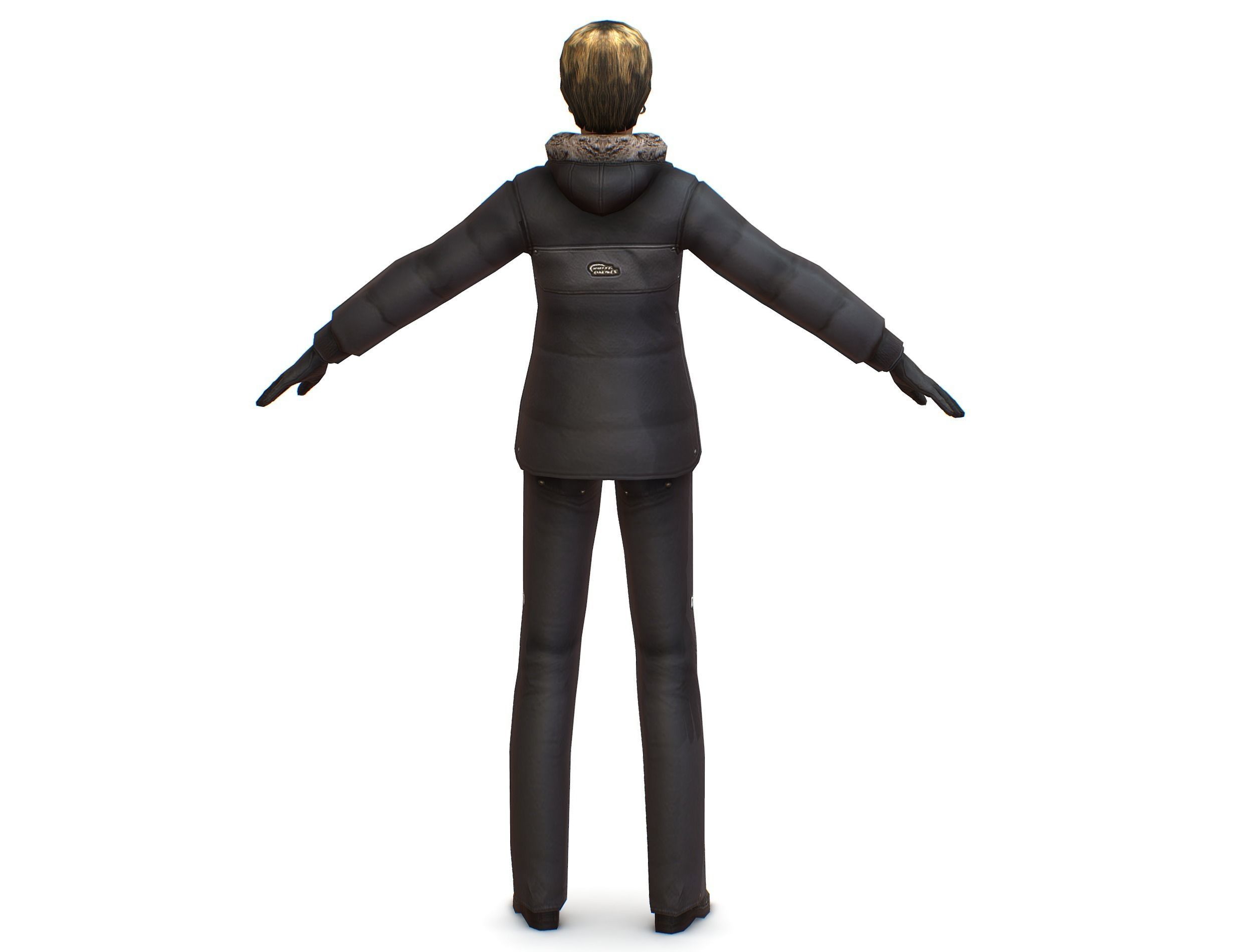 A young girl in a down jacket a ski suit Low-poly 3D model_4