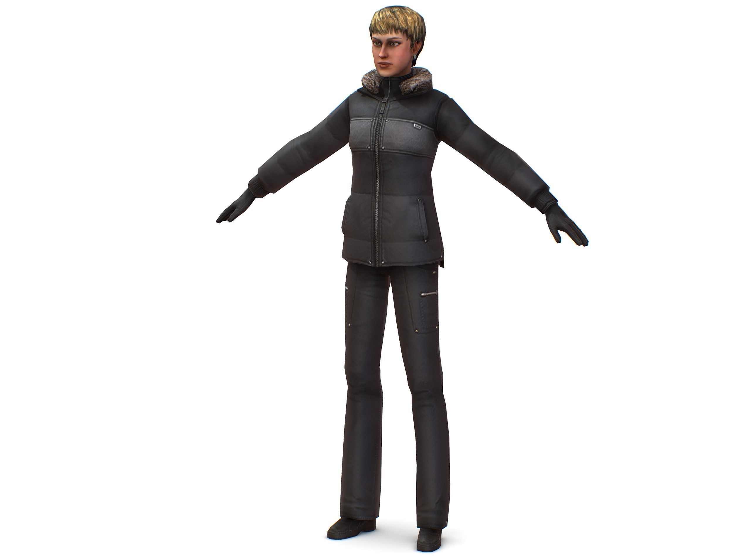 A young girl in a down jacket a ski suit Low-poly 3D model_1