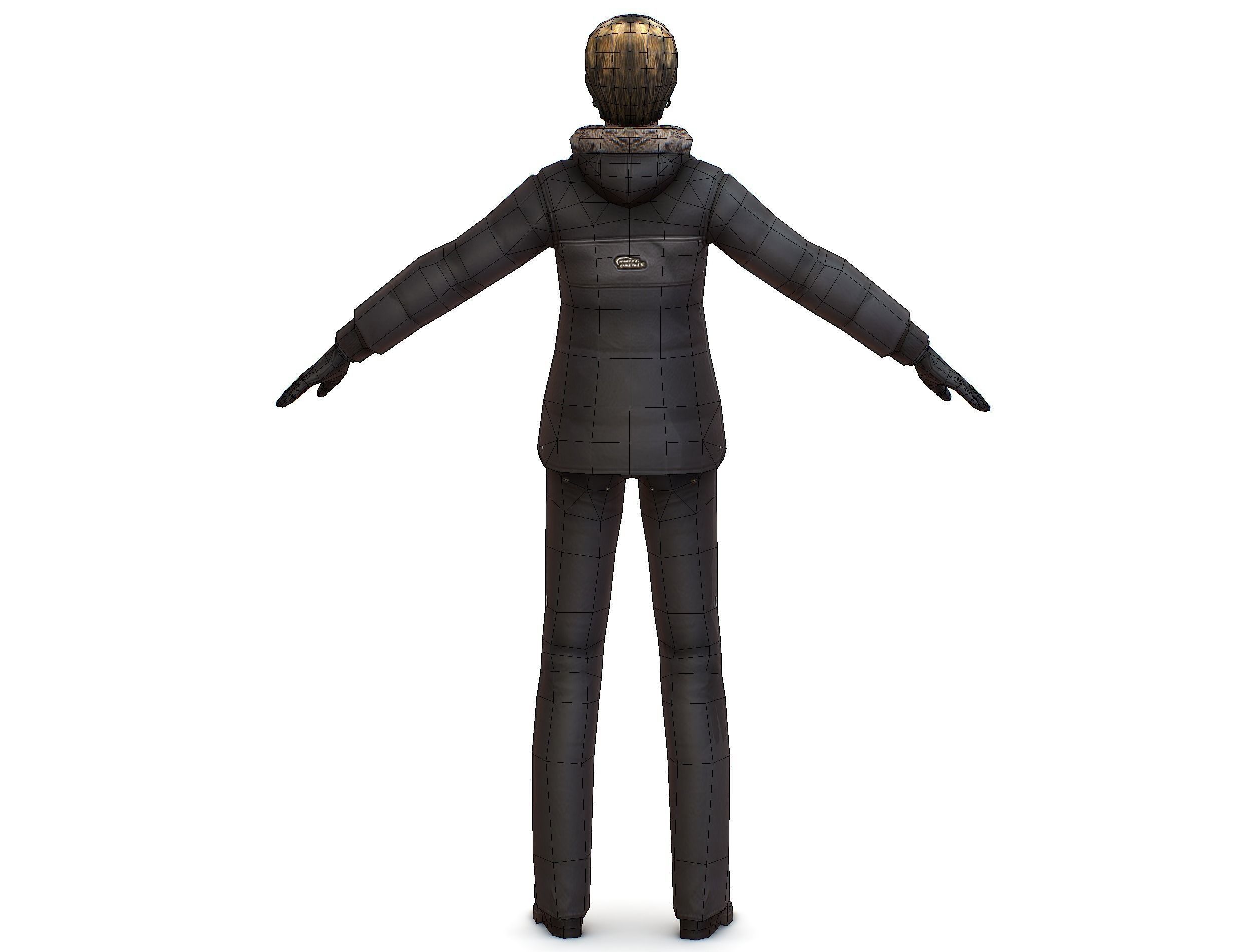 A young girl in a down jacket a ski suit Low-poly 3D model_16