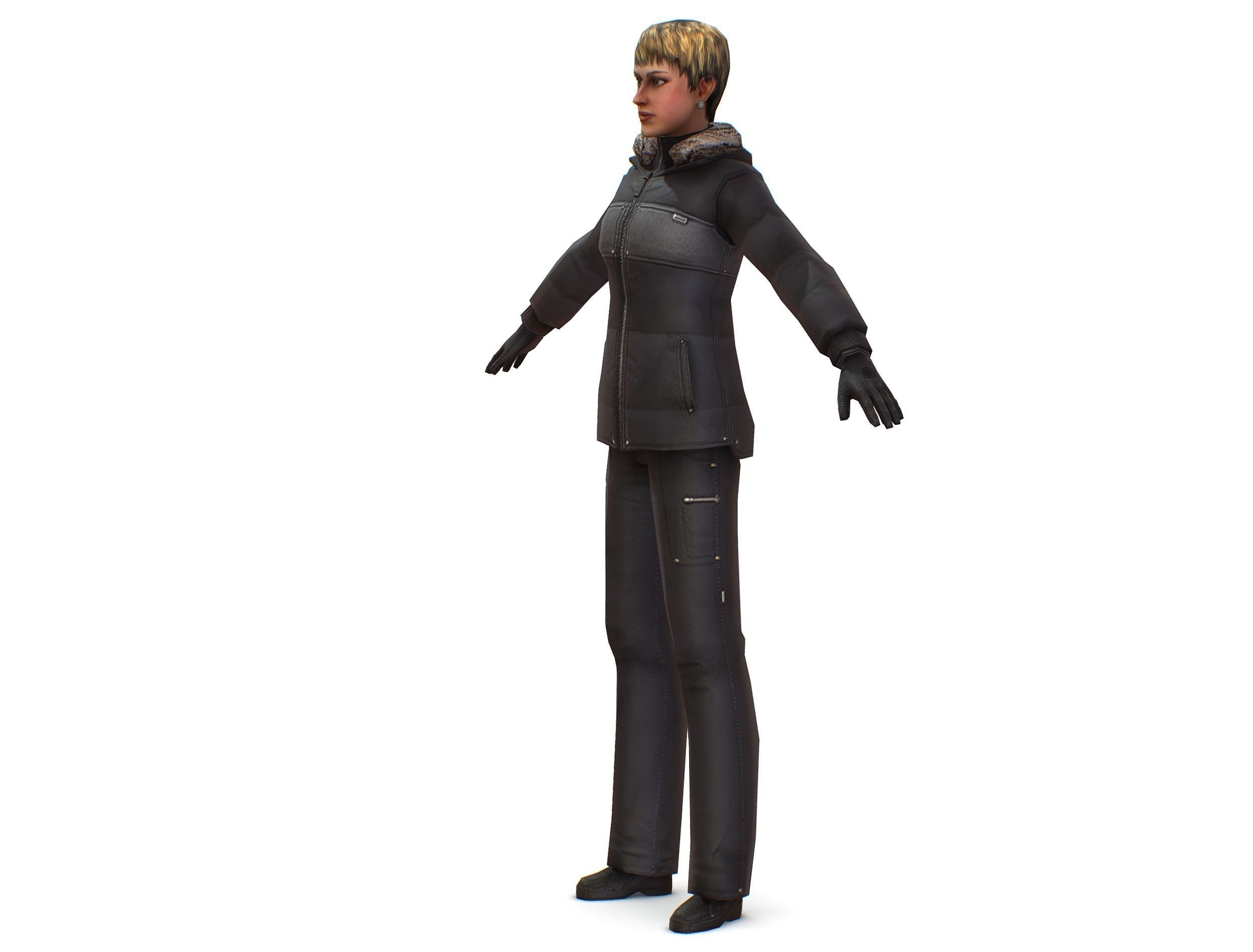 A young girl in a down jacket a ski suit Low-poly 3D model_2