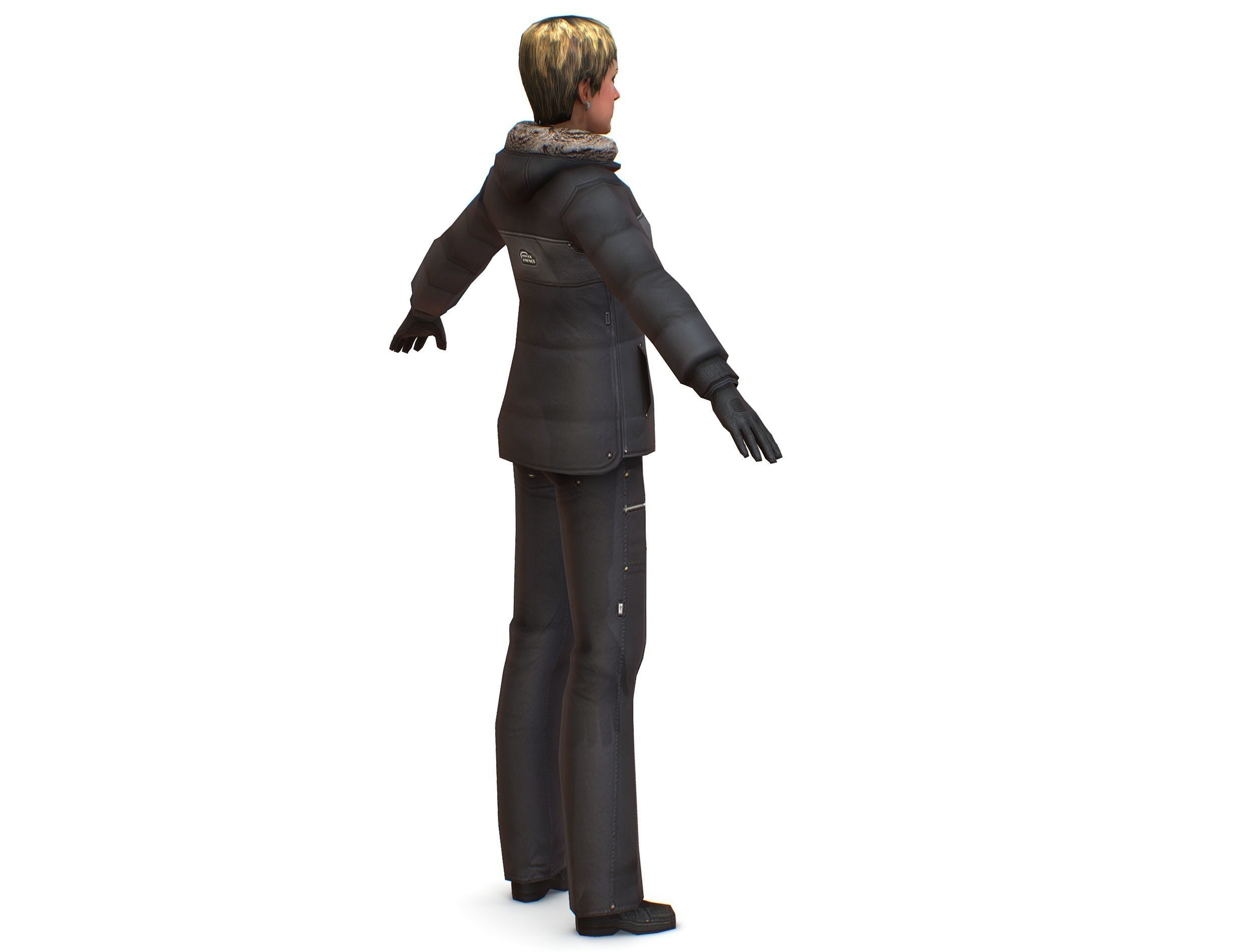 A young girl in a down jacket a ski suit Low-poly 3D model_5