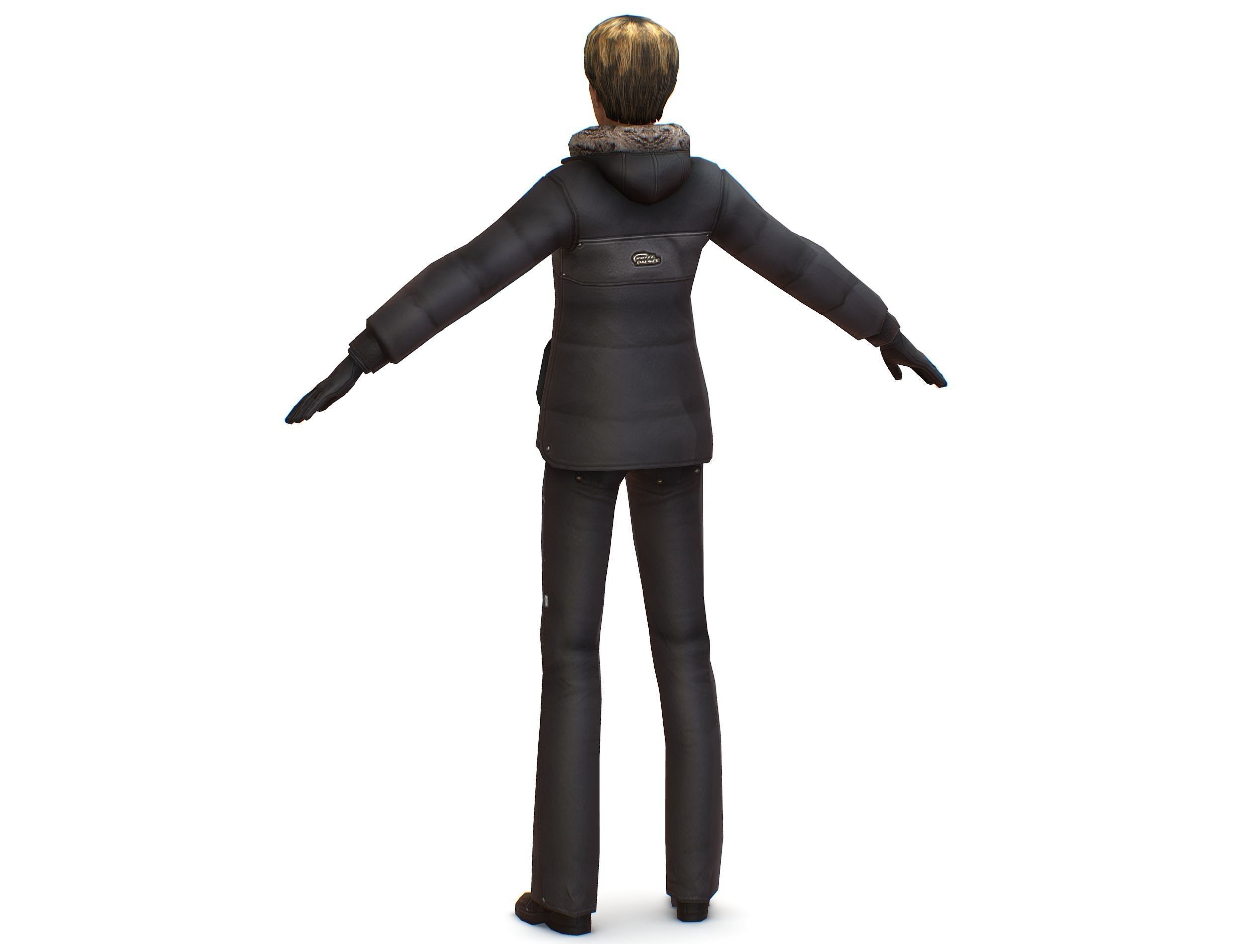 A young girl in a down jacket a ski suit Low-poly 3D model_3