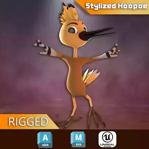 Stylized Hoopoe Rigged Low-poly 3D model