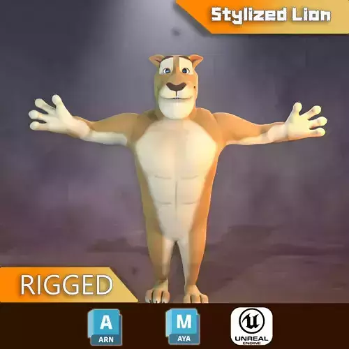 Stylized Lion Rigged Low-poly 3D model