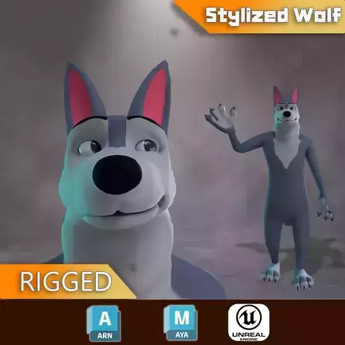Stylized Old Wolf Rigged Low-poly 3D model