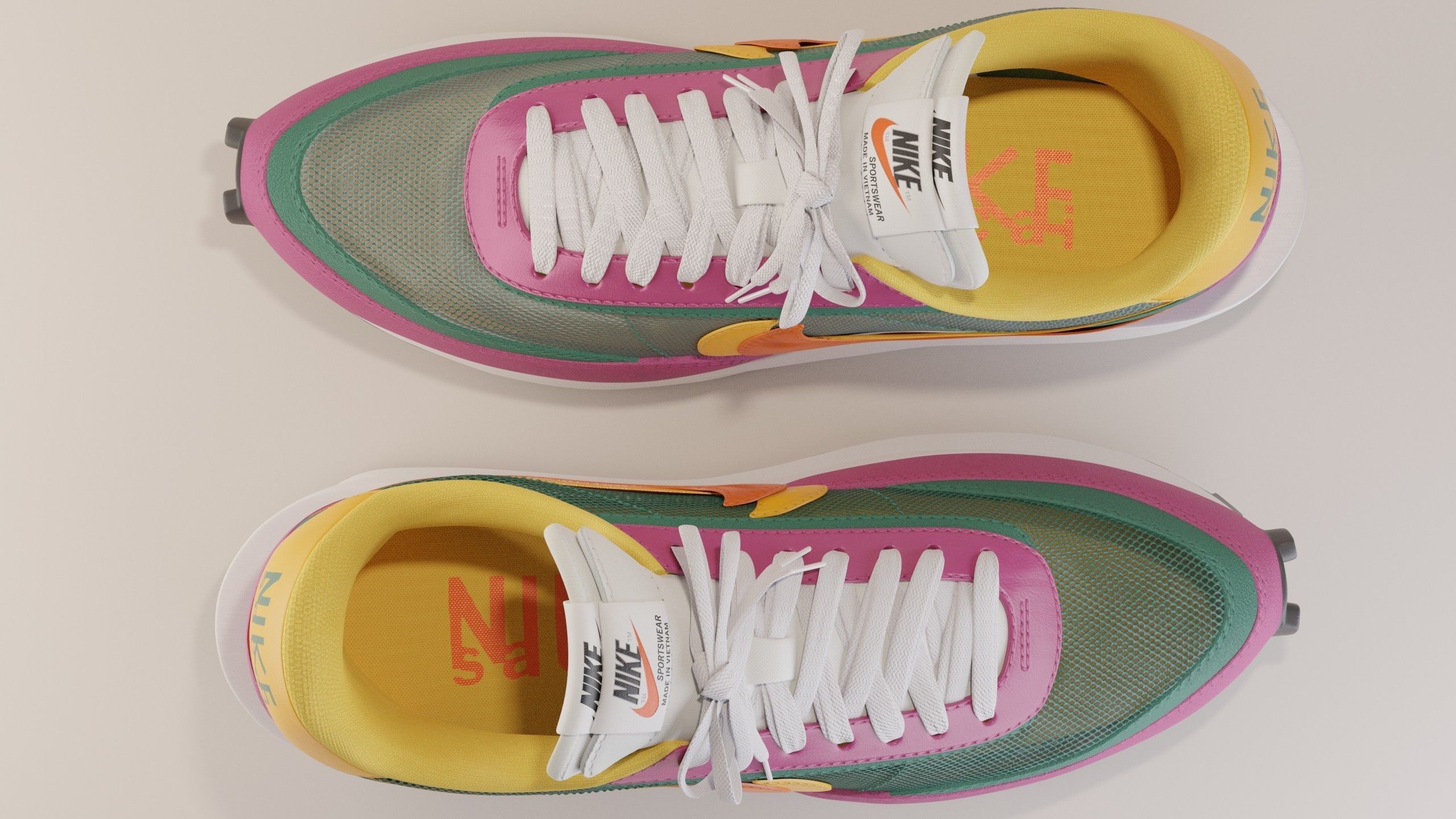 sacai waffle pine green on feet