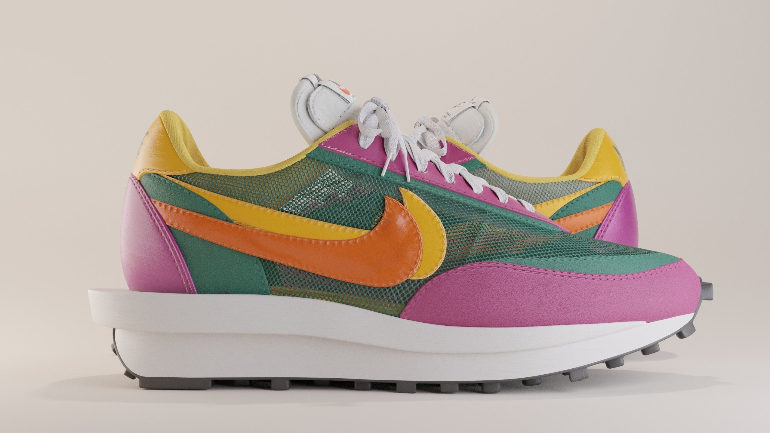 sacai waffle pine green on feet