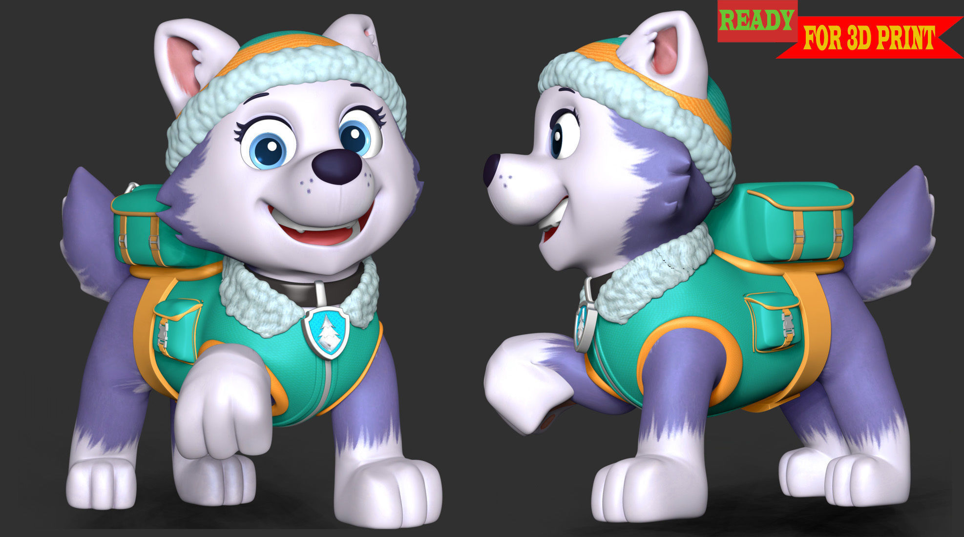 Everest paw patrol dog wearing winter coat 3D print model_2
