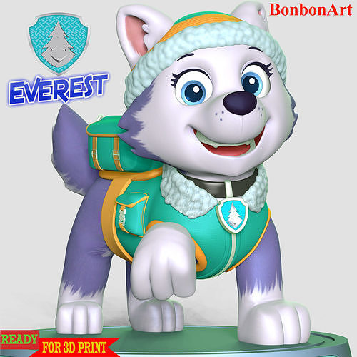 Everest paw patrol dog wearing winter coat 3D print model