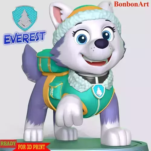 Everest paw patrol dog wearing winter coat 3D print model