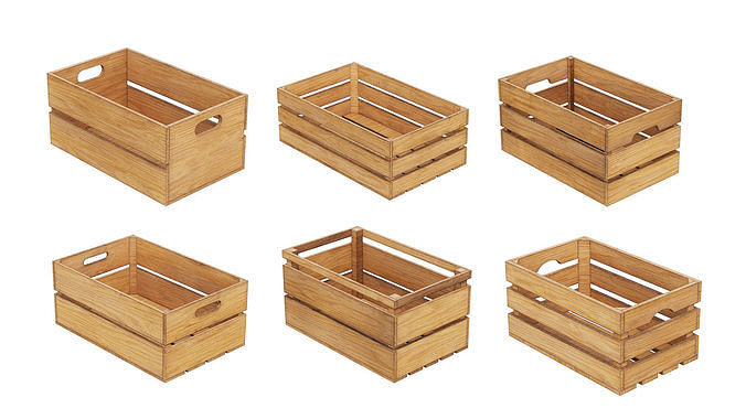 wooden crates set Low-poly 3D model