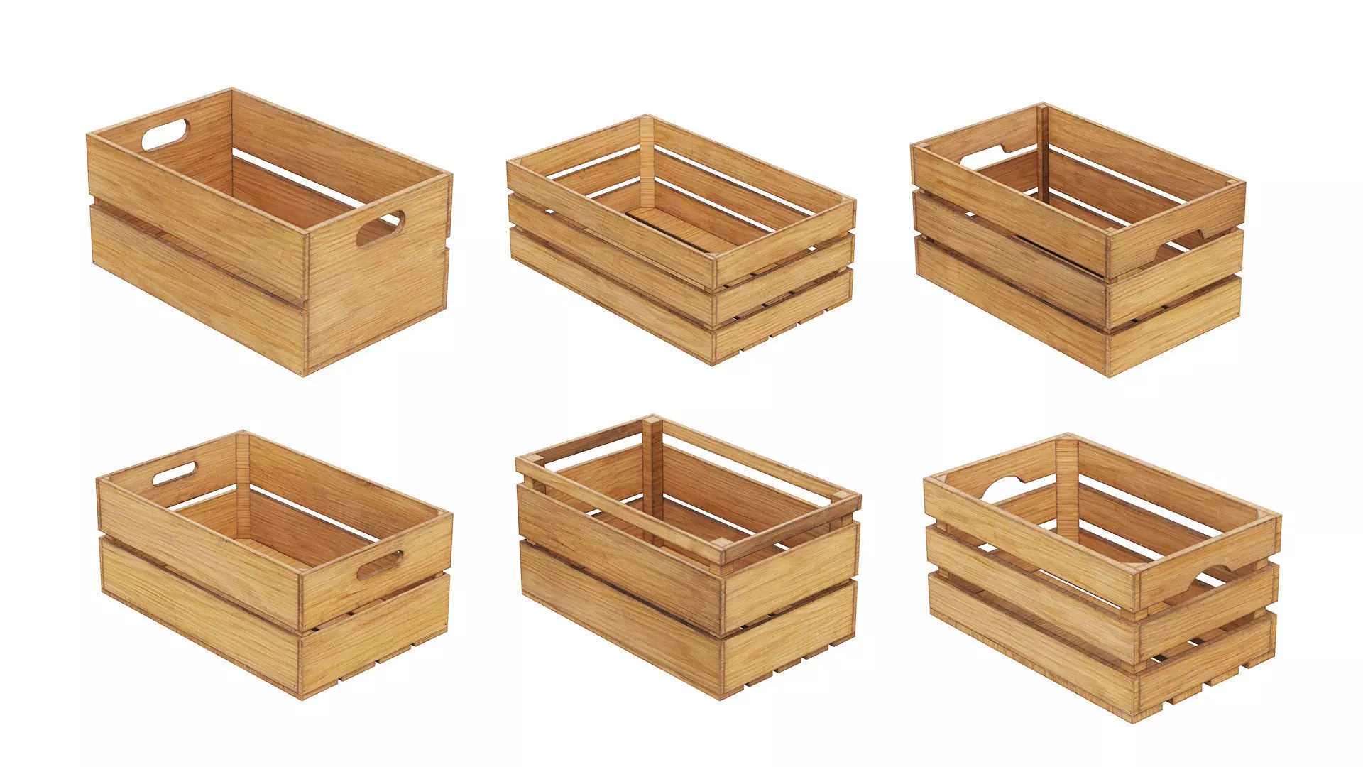 wooden crates set Low-poly 3D model_0