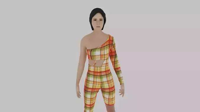 Woman in plaid outfit