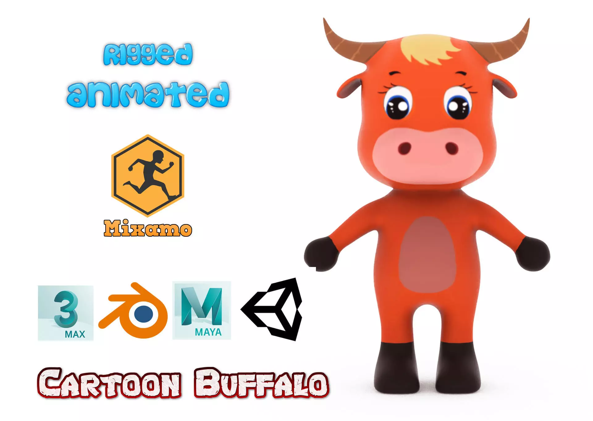 Character002 Animated Buffalo 3D Low-poly 3D model_0