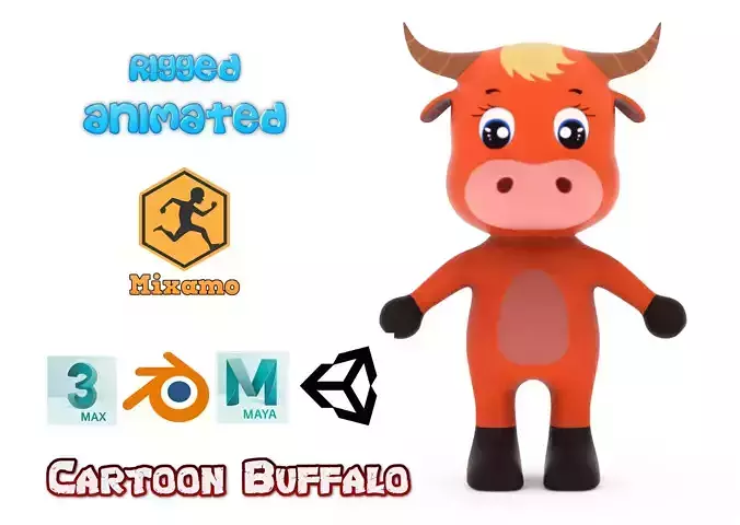 Character002 Animated Buffalo 3D Low-poly 3D model