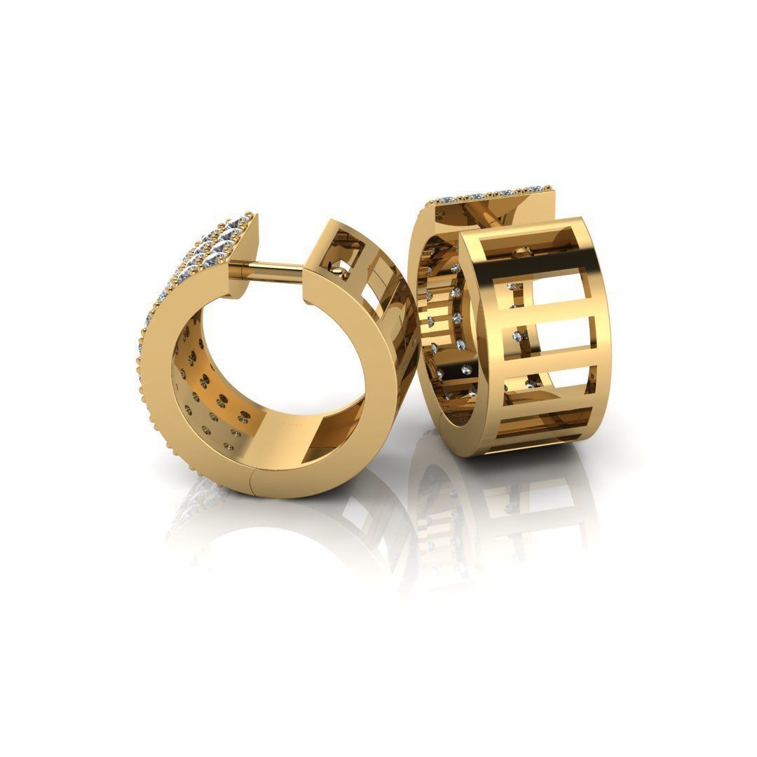 Gold Earring with 80 gems 3D print model_2