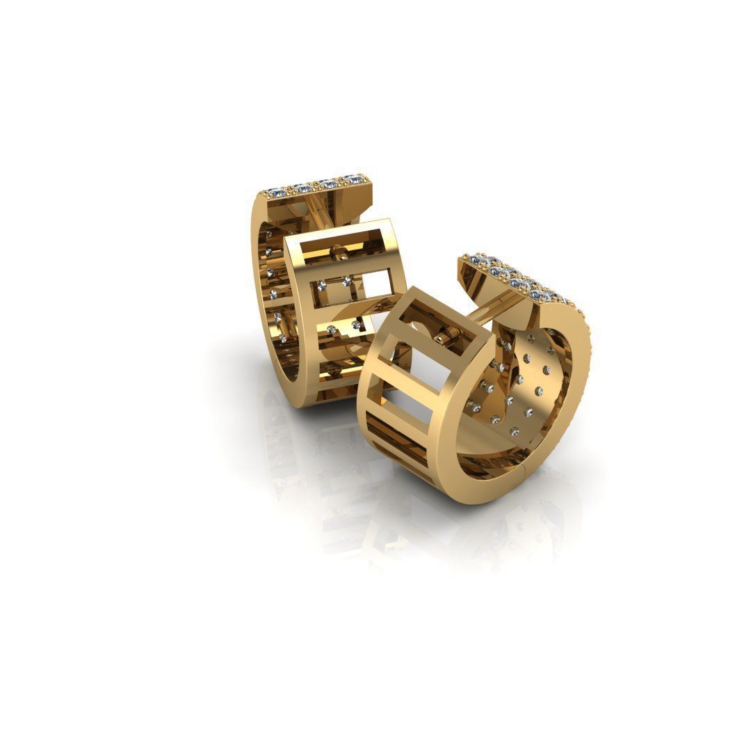 Gold Earring with 80 gems 3D print model_3
