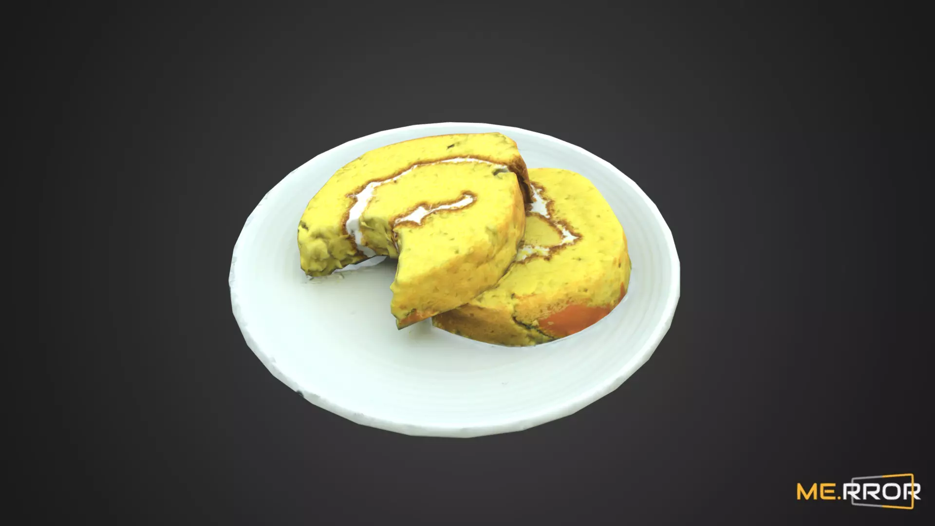 Game Ready Sweet Pumpkin roll Cake with One Bite Low-poly 3D model_0