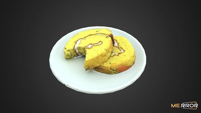 Game Ready Sweet Pumpkin roll Cake with One Bite Low-poly 3D model