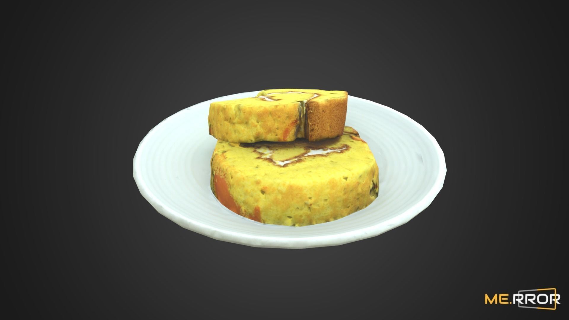 Game Ready Sweet Pumpkin roll Cake with One Bite Low-poly 3D model_4
