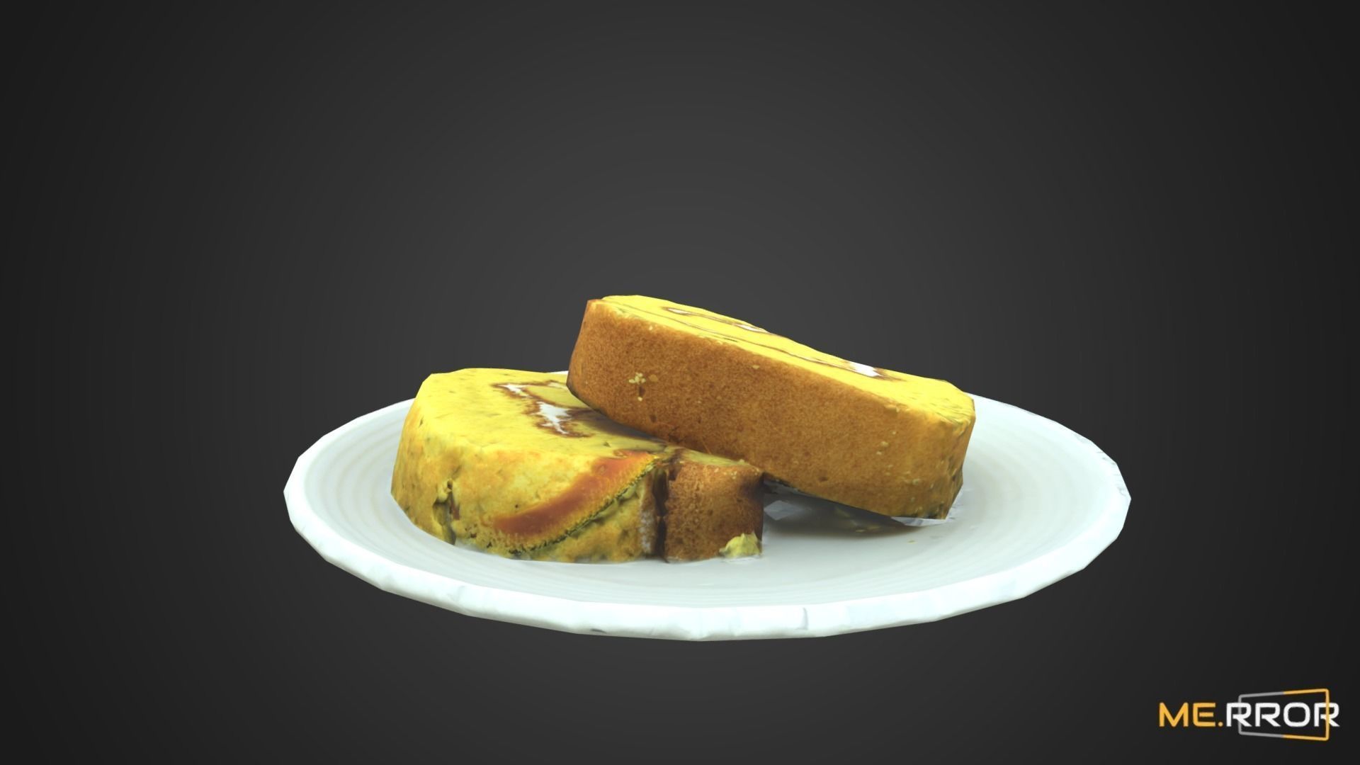 Game Ready Sweet Pumpkin roll Cake with One Bite Low-poly 3D model_2