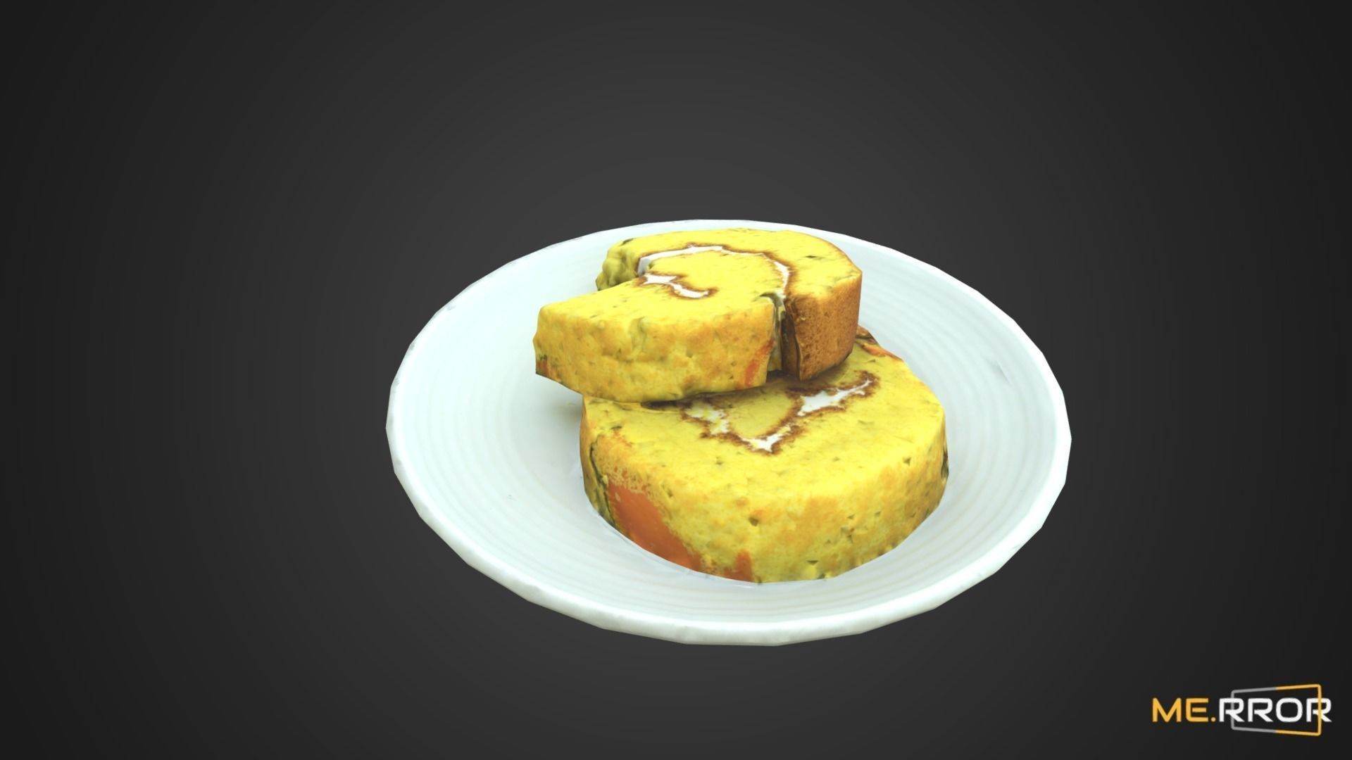 Game Ready Sweet Pumpkin roll Cake with One Bite Low-poly 3D model_1
