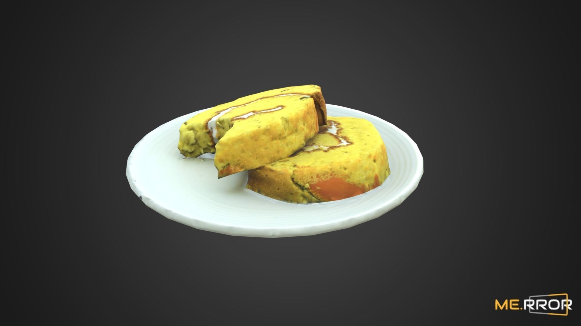 Game Ready Sweet Pumpkin roll Cake with One Bite Low-poly 3D model_7