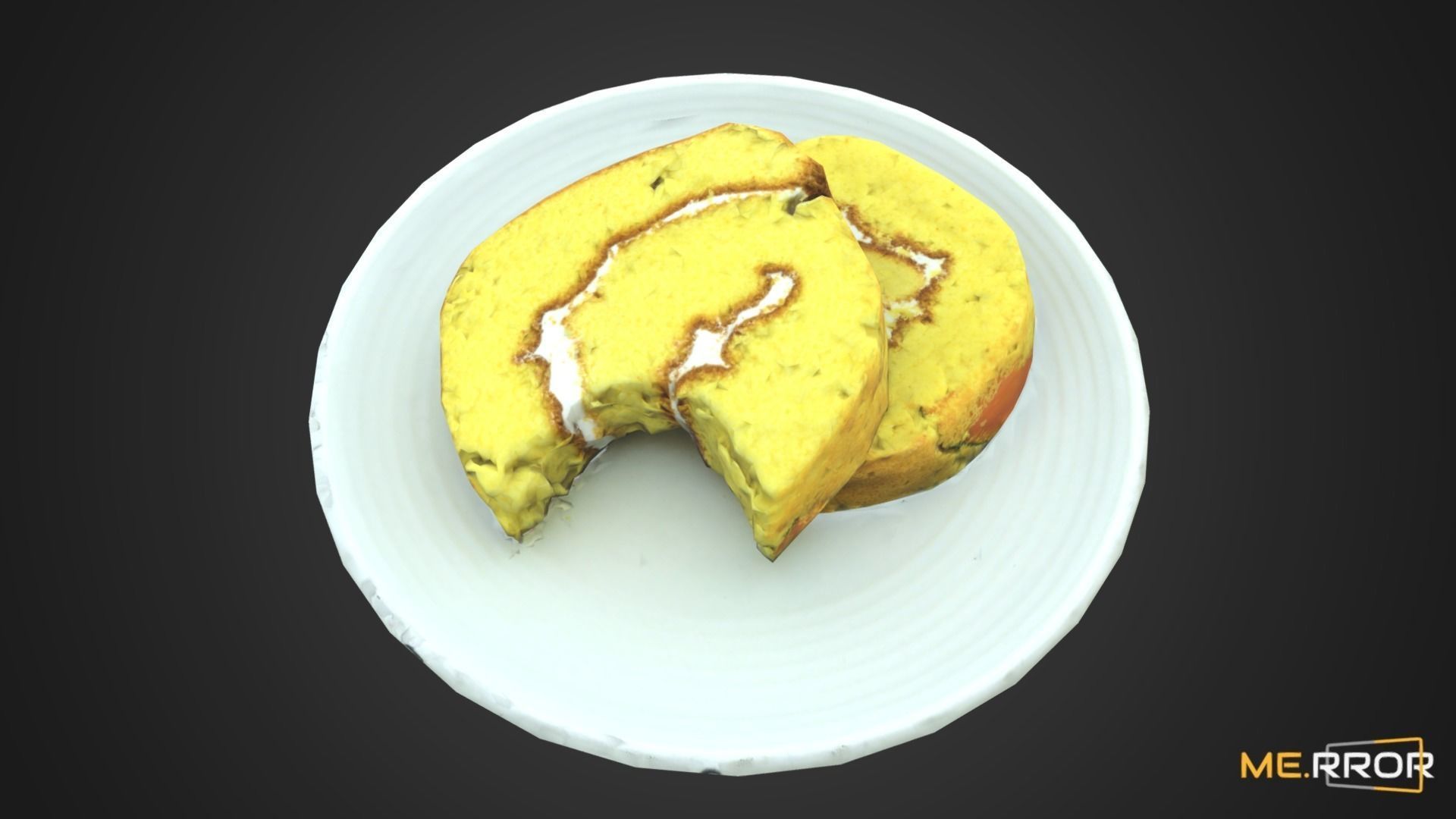 Game Ready Sweet Pumpkin roll Cake with One Bite Low-poly 3D model_8