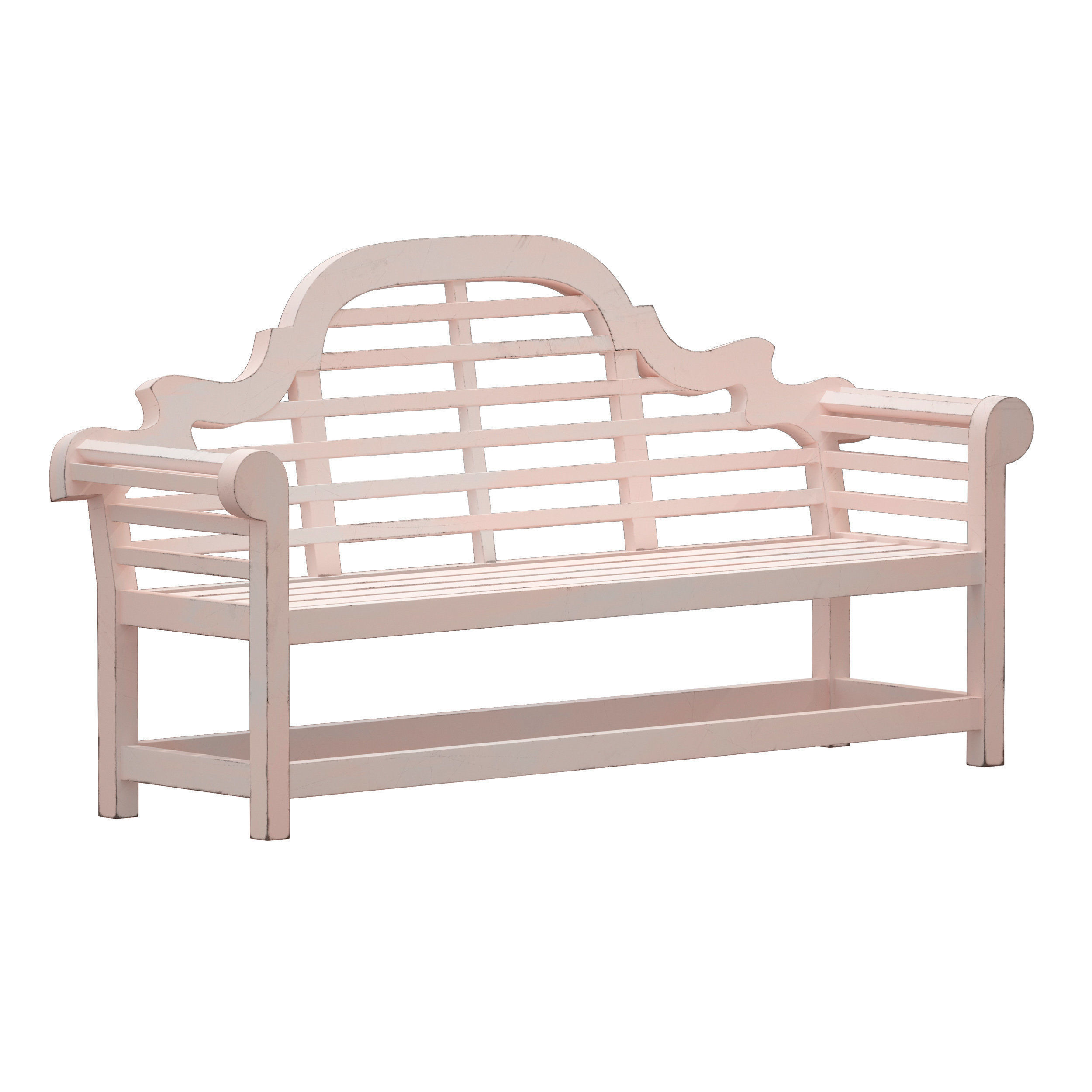 White park bench with backrest 3D model_1
