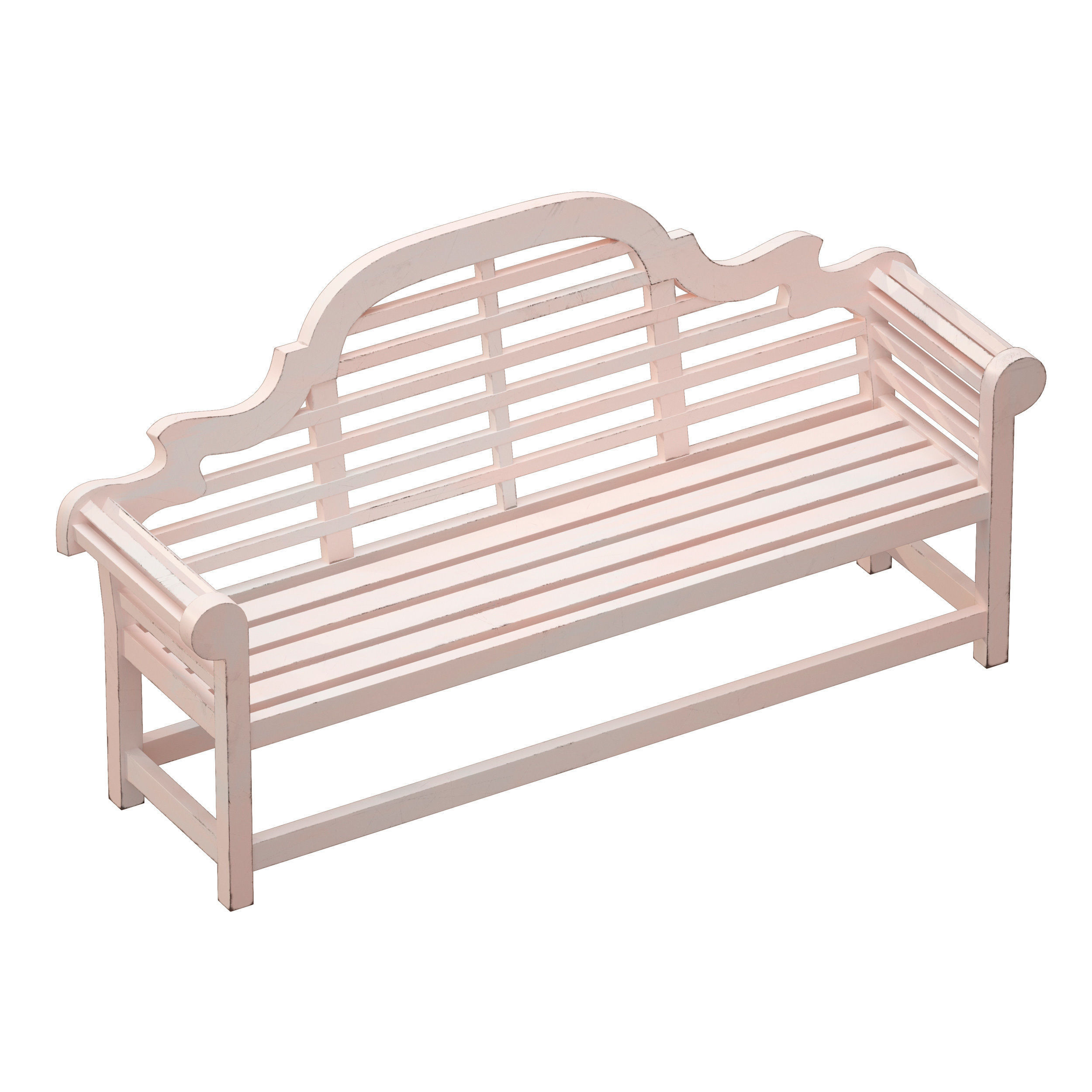 White park bench with backrest 3D model_2