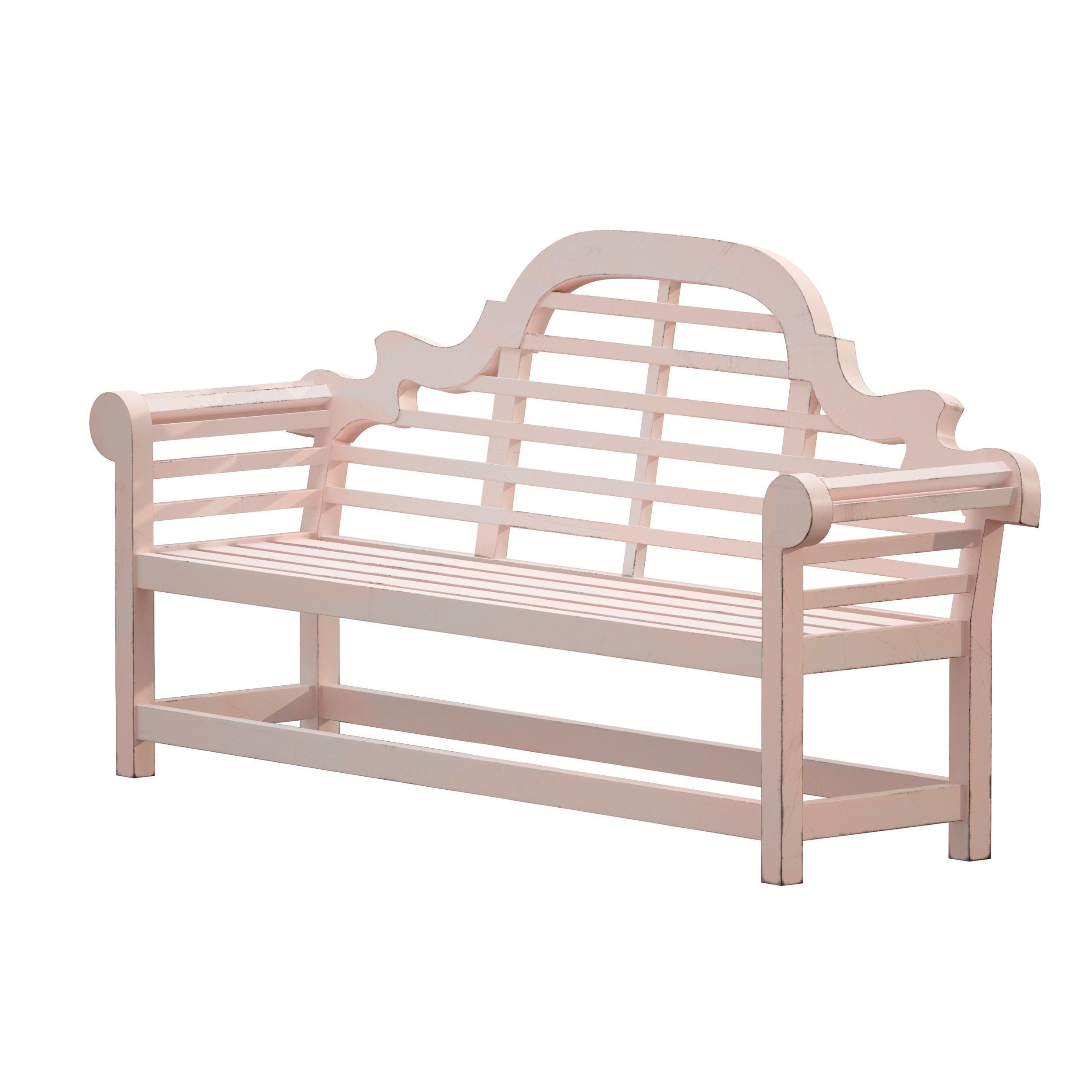 White park bench with backrest 3D model_4