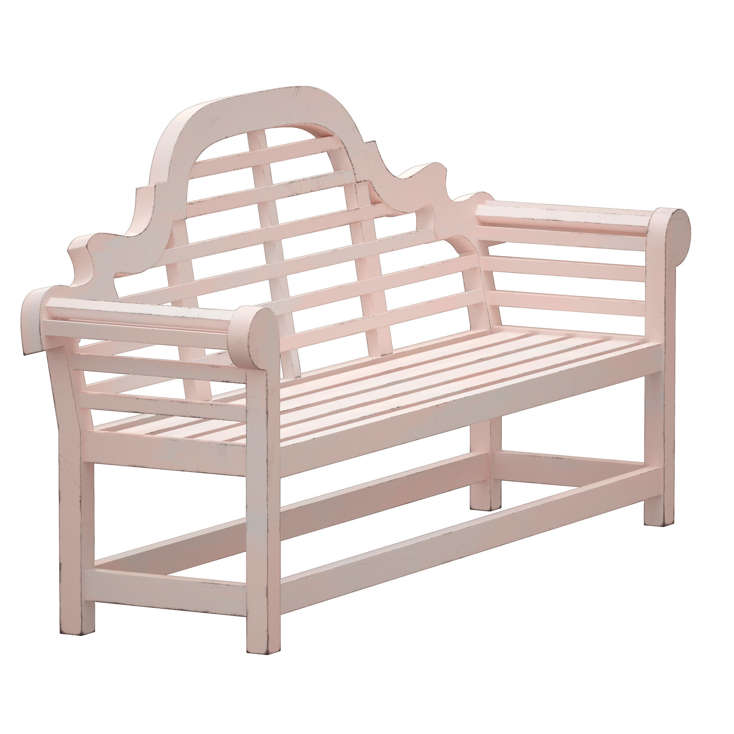 White park bench with backrest 3D model_3