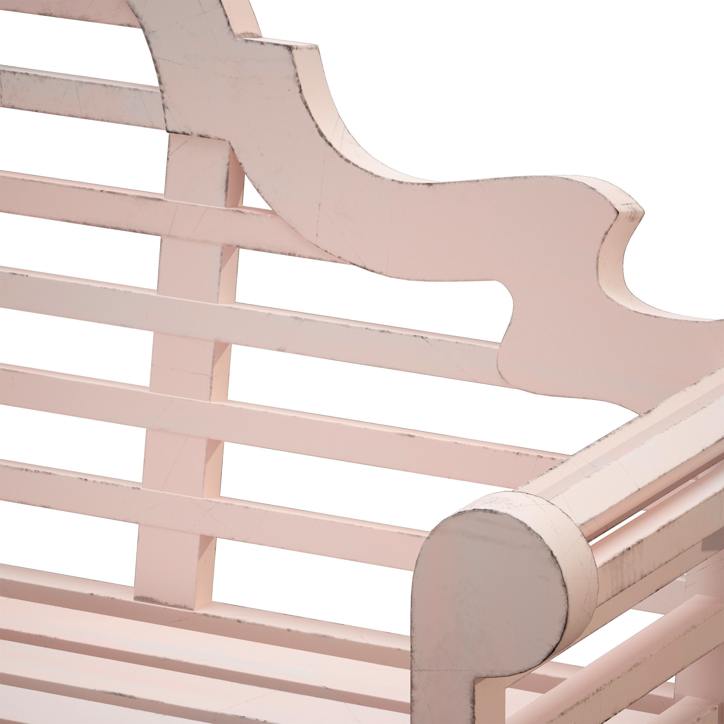 White park bench with backrest 3D model_8