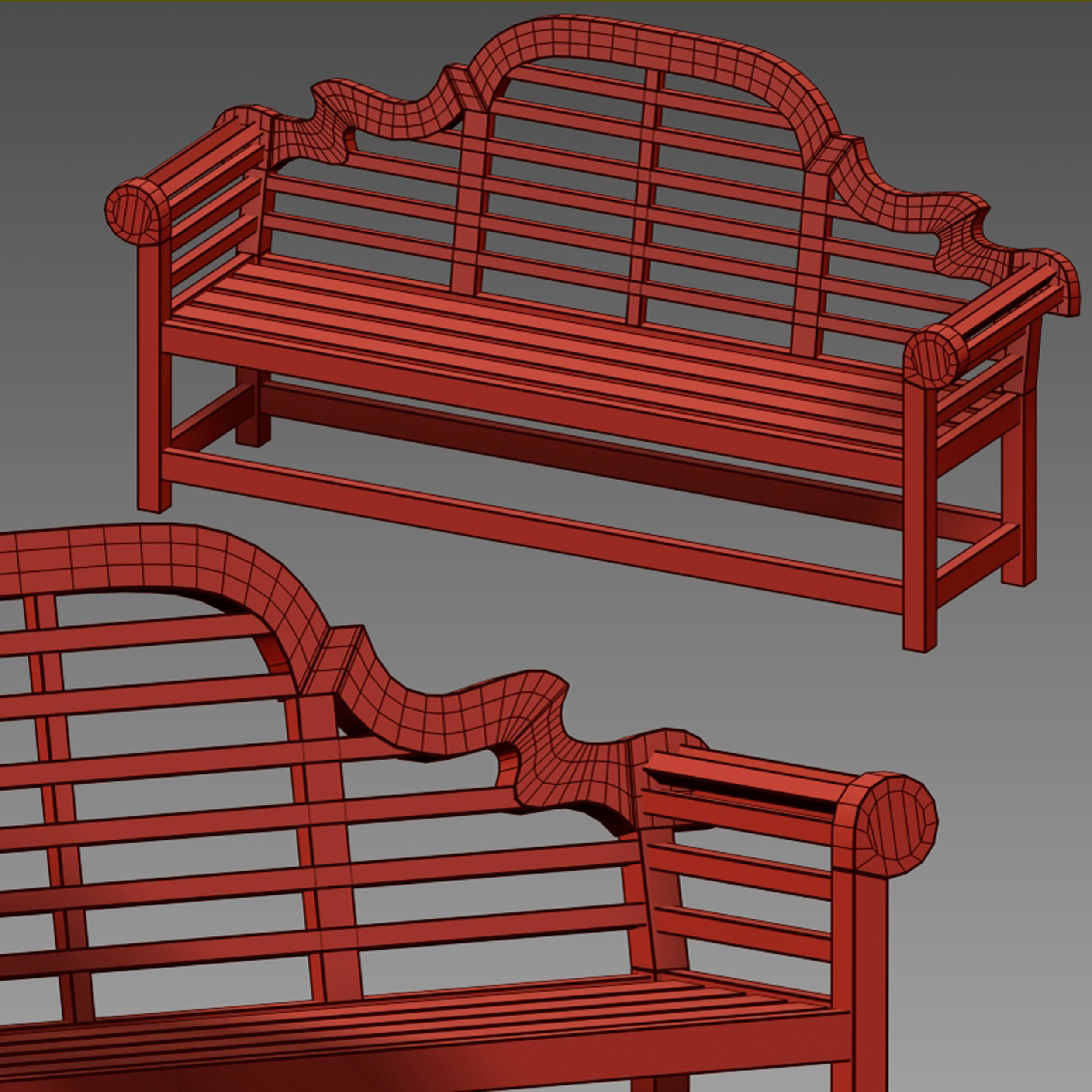 White park bench with backrest 3D model_10