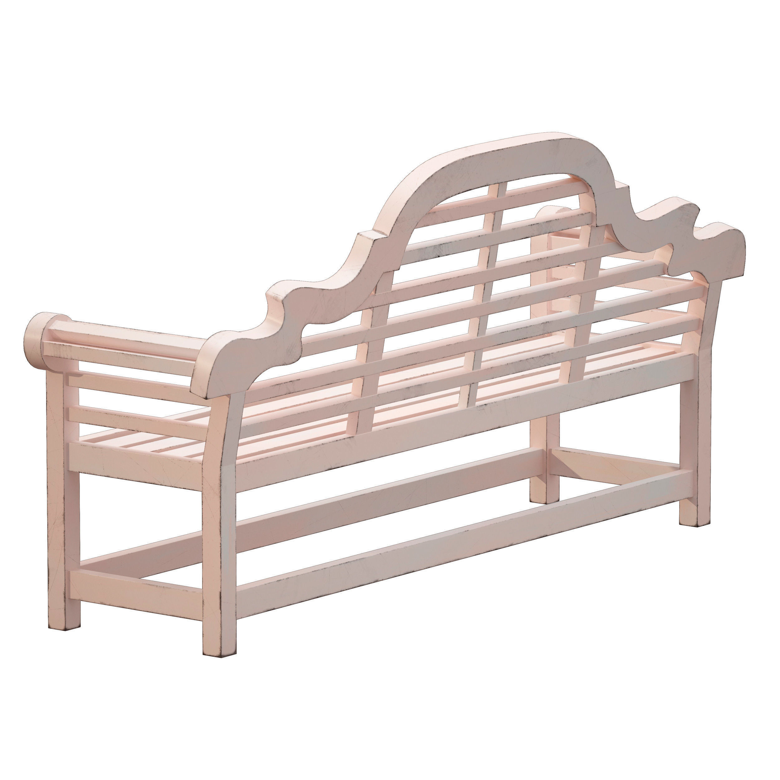 White park bench with backrest 3D model_6