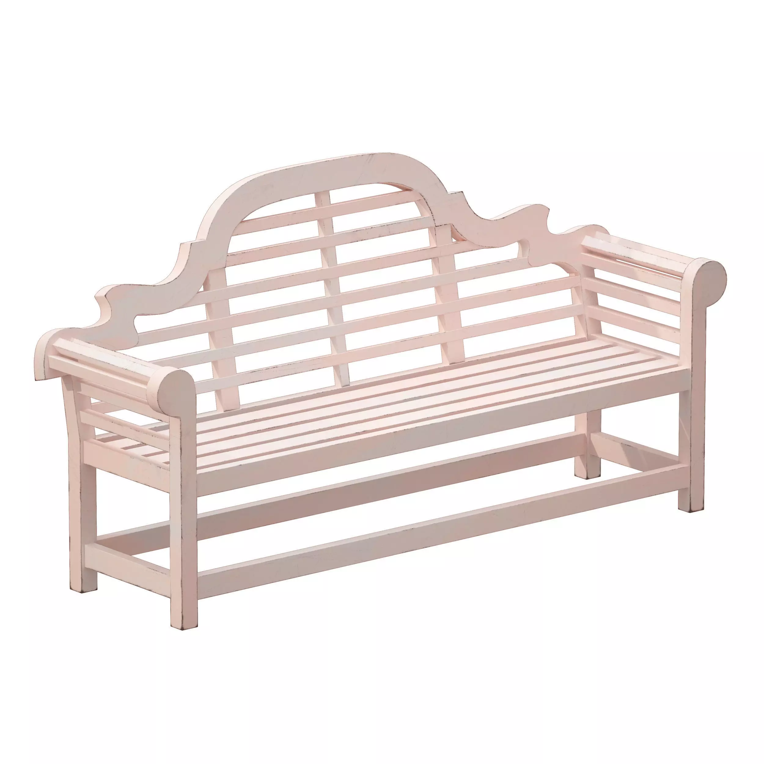 White park bench with backrest 3D model_0