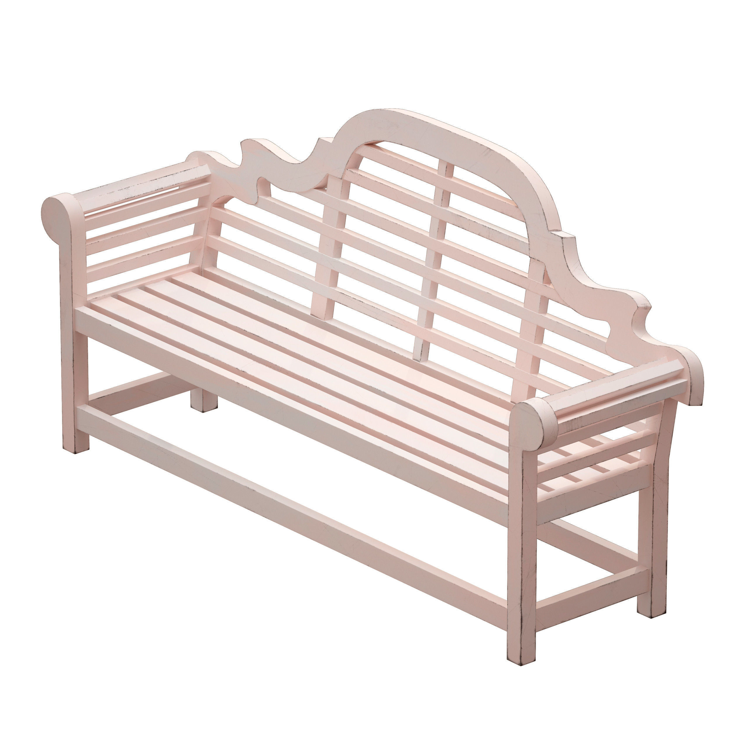 White park bench with backrest 3D model_5