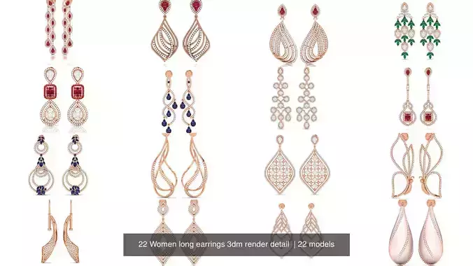 22 Women long earrings 3dm render detail 