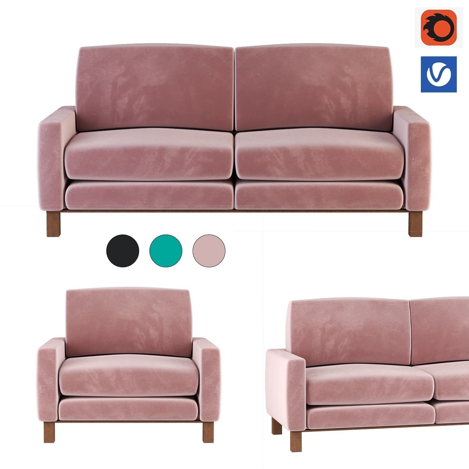 union sofa Low-poly 3D model_1