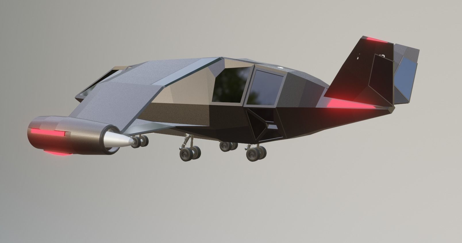 futuristic military jet Low-poly 3D model_3