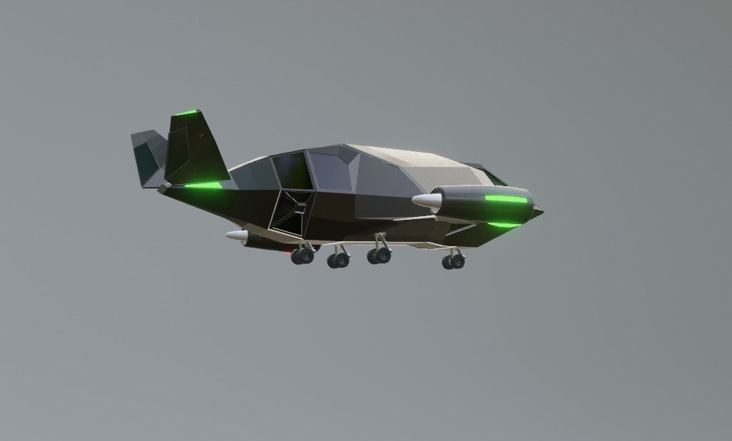 futuristic military jet Low-poly 3D model_2