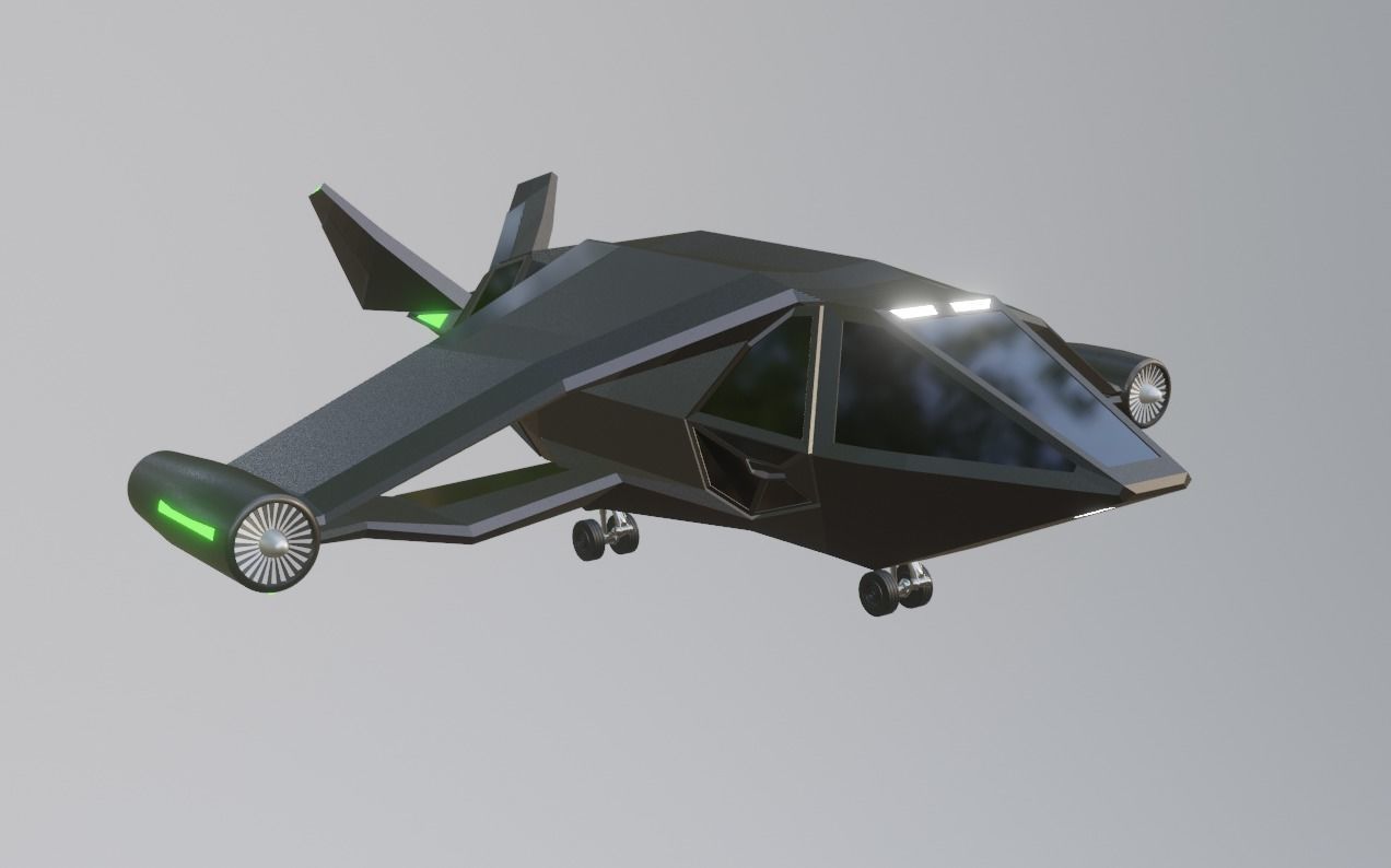 futuristic military jet Low-poly 3D model_5