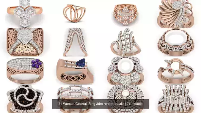 71 Women Cocktail Ring 3dm render details