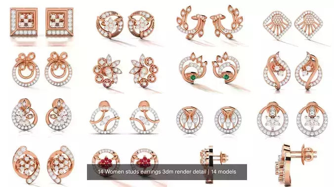 14 Women studs earrings 3dm render detail