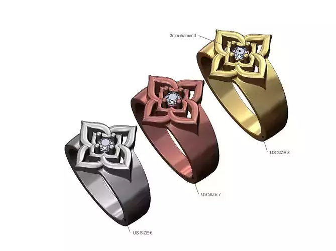 Diamond floral star fashion ring US sizes 6 7 8