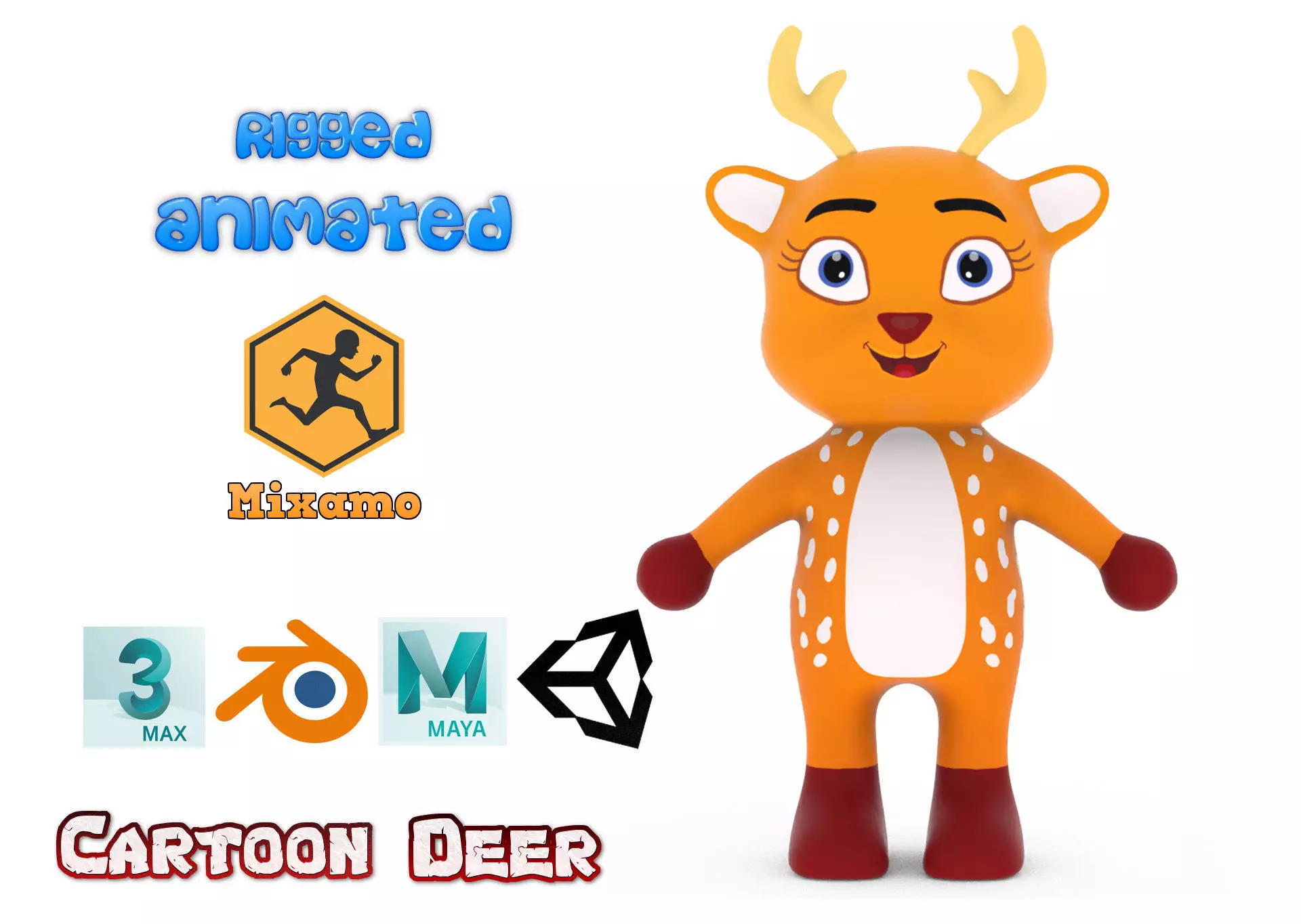 Character004 Animated Deer 3D Low-poly 3D model_0