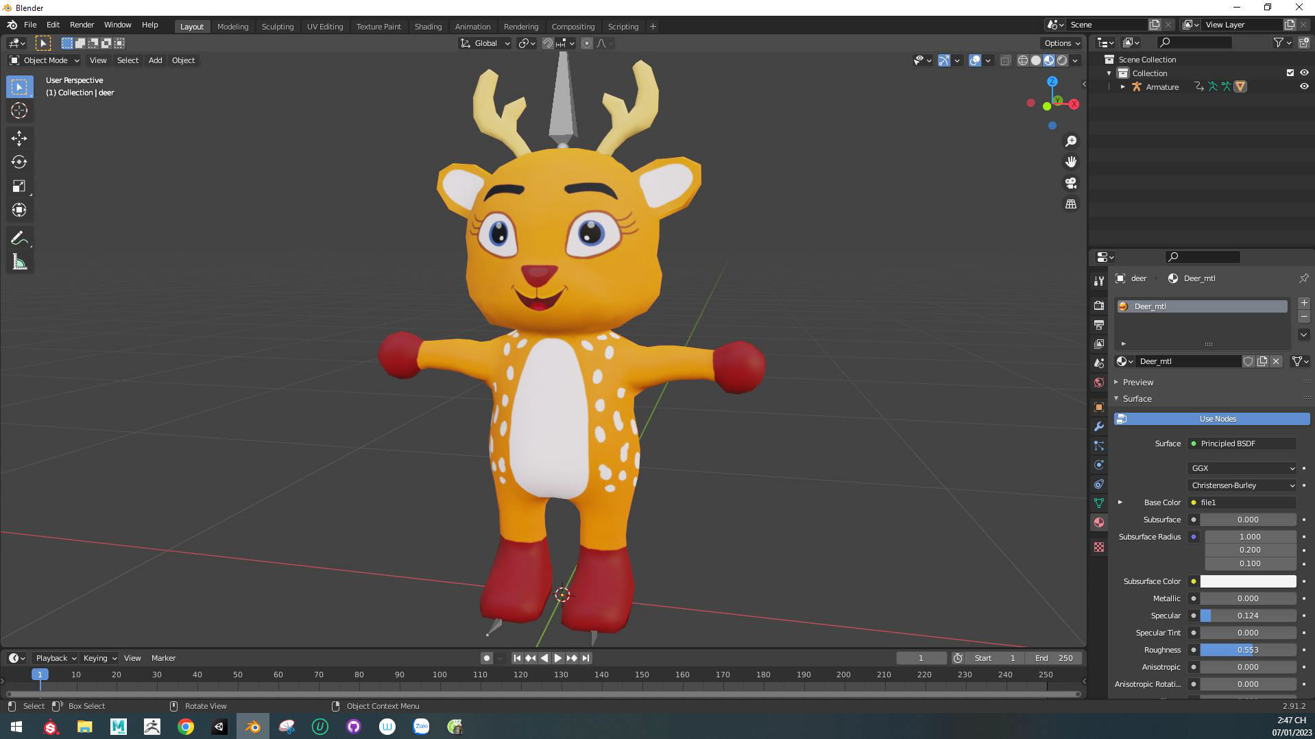 Character004 Animated Deer 3D Low-poly 3D model_5