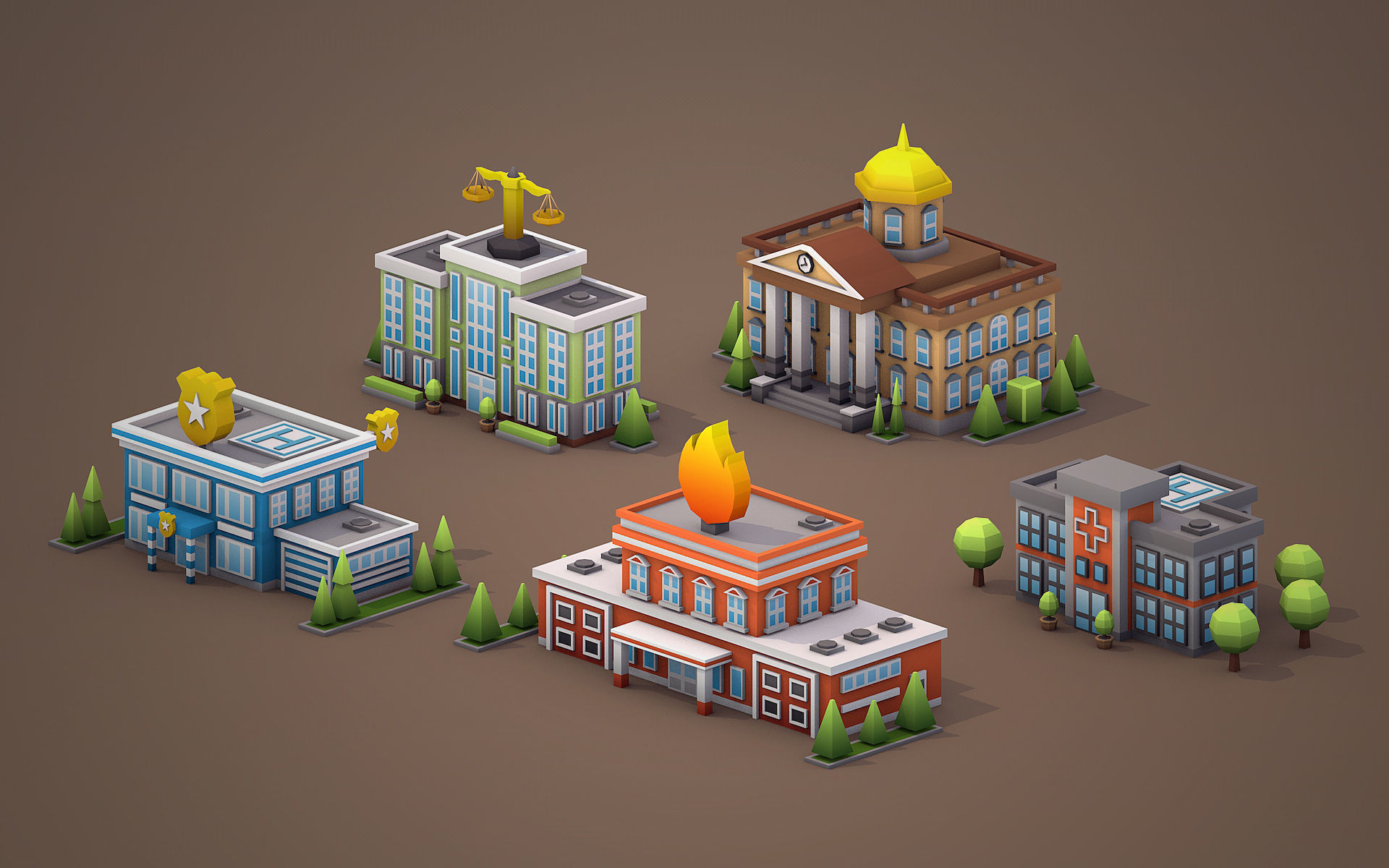 Services Low Poly Houses Low-poly 3D model_3