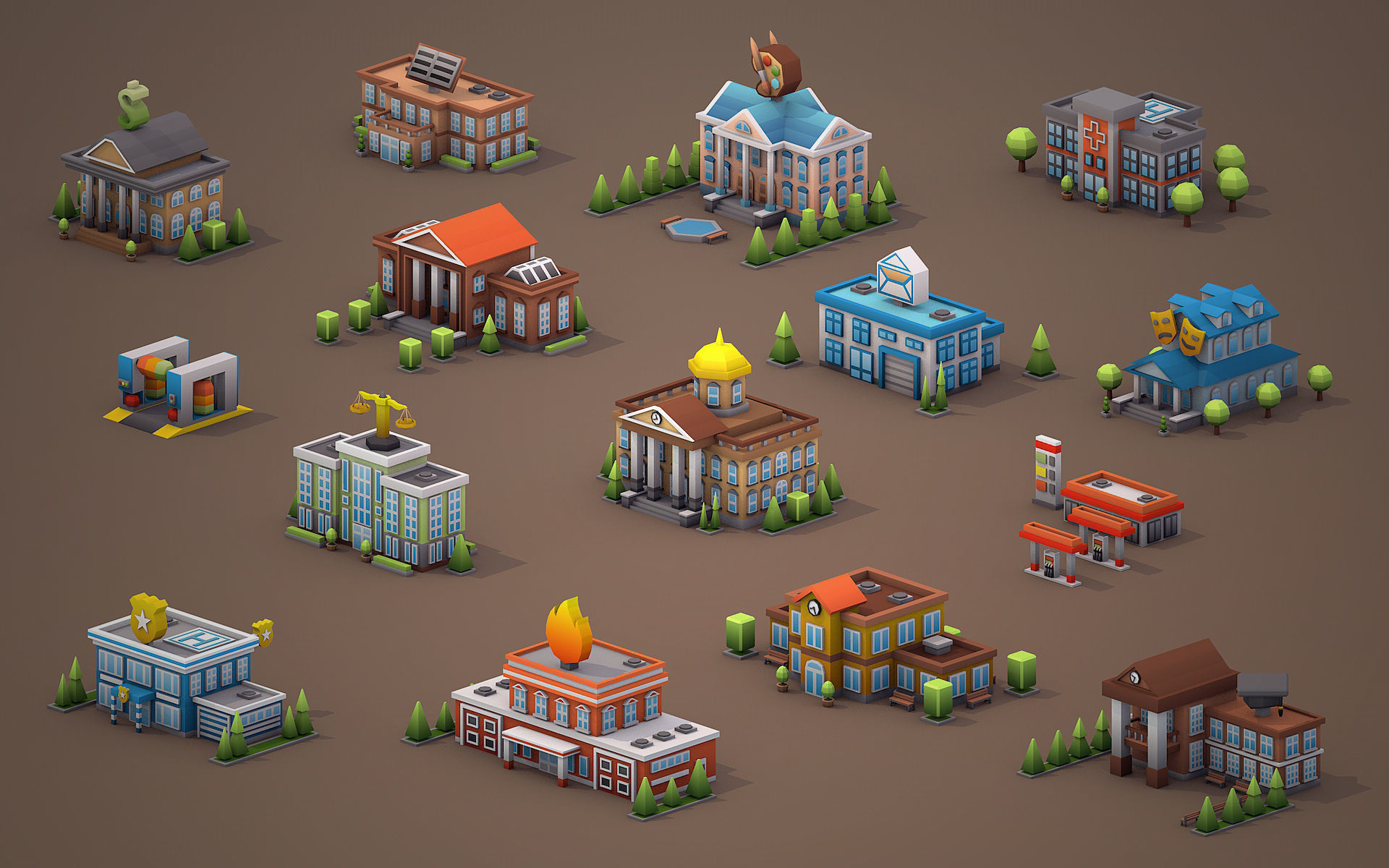 Services Low Poly Houses Low-poly 3D model_1